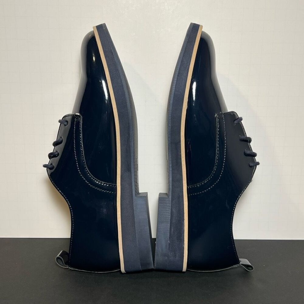 Womens ZARA Blucher Charol Navy Blue Patent Leather Lace Up Oxfords / Size 8 - Picture 6 of 9